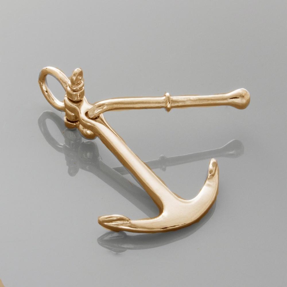 14k Yellow Gold Nautical Mariners 3D Kedge Anchor, Movable Charm Pendant